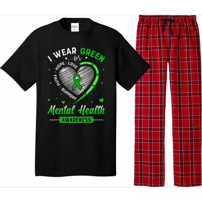 Heart I Wear Green For Mental Health Awareness Month Pajama Set