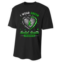 Heart I Wear Green For Mental Health Awareness Month Performance Sprint T-Shirt