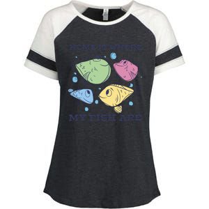 Home Is Where My Fish Are Colorful Fishes Enza Ladies Jersey Colorblock Tee