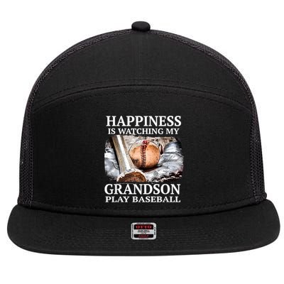 Happiness Is Watching My Grandson Play Baseball 7 Panel Mesh Trucker Snapback Hat