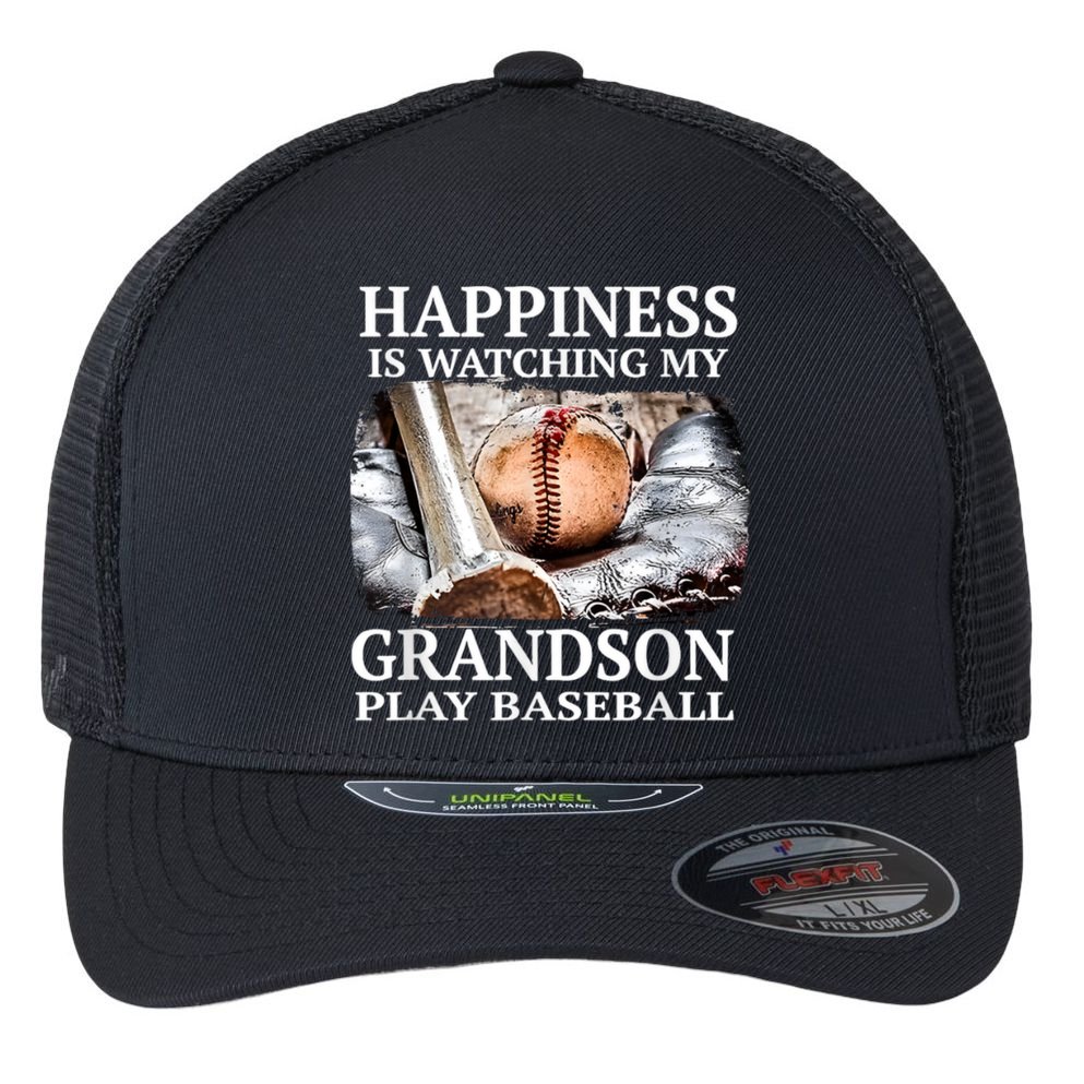 Happiness Is Watching My Grandson Play Baseball Flexfit Unipanel Trucker Cap