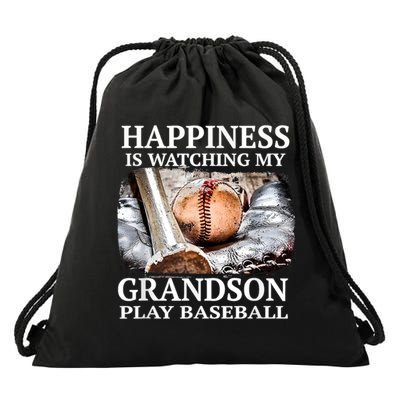 Happiness Is Watching My Grandson Play Baseball Drawstring Bag
