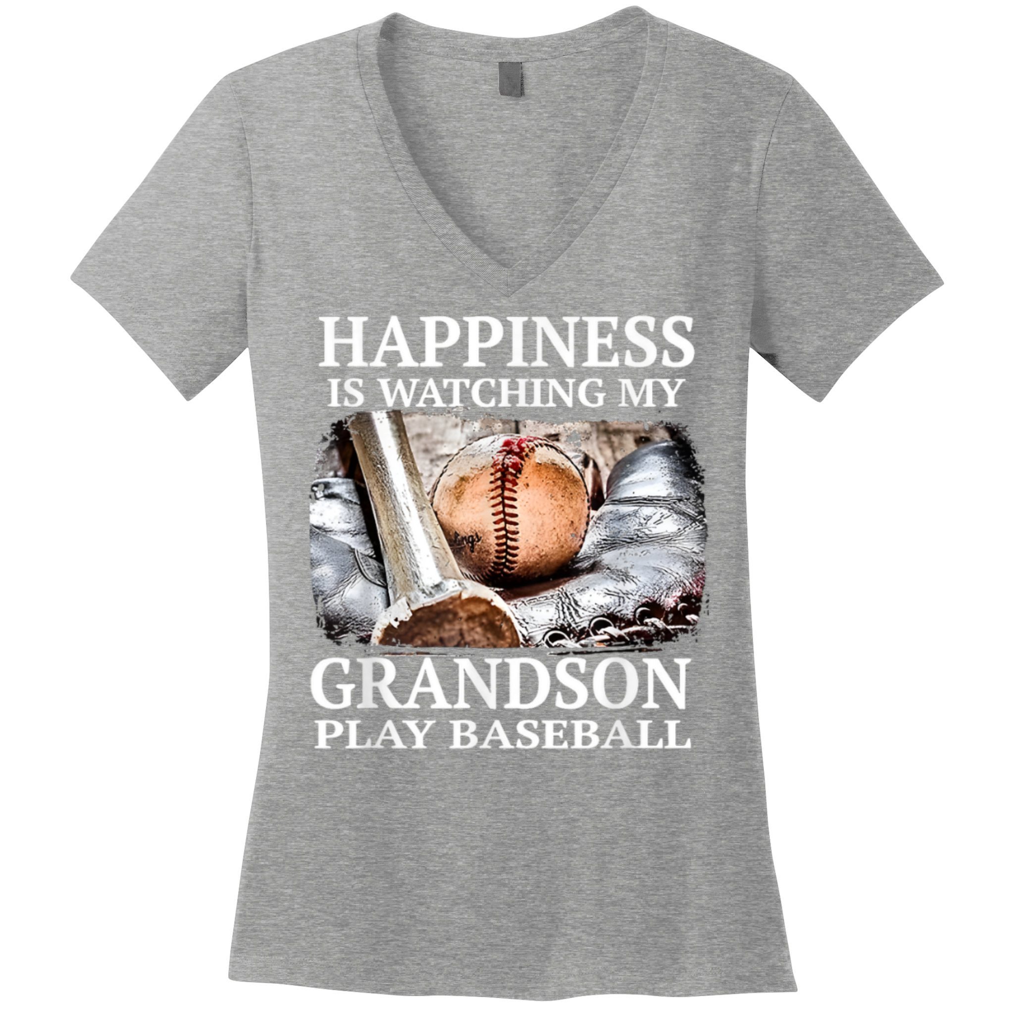 Happiness Is Watching My Grandson Play Baseball Women's V-Neck T-Shirt
