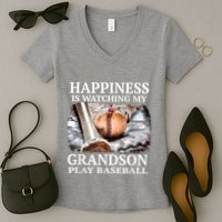 Happiness Is Watching My Grandson Play Baseball Women's V-Neck T-Shirt