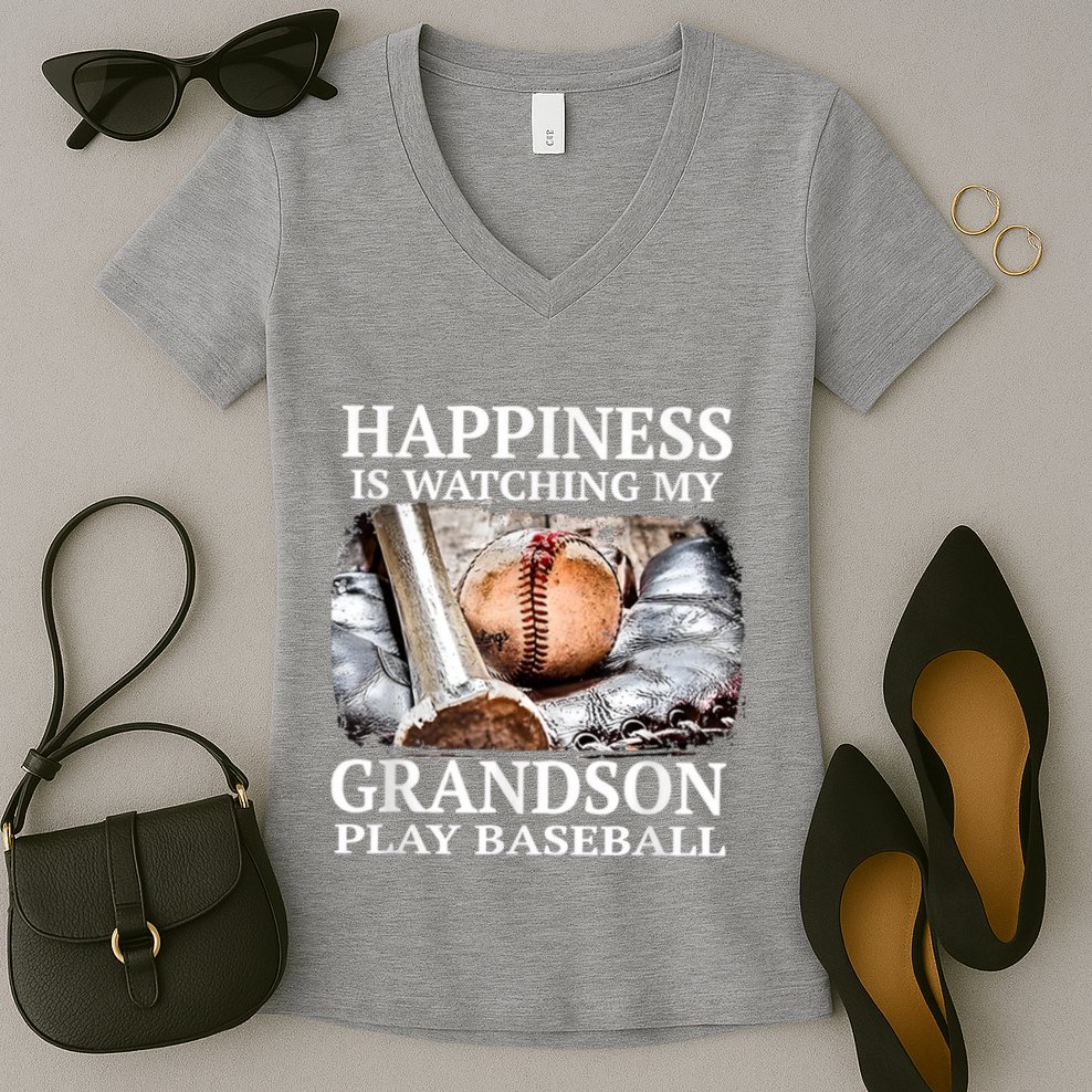 Happiness Is Watching My Grandson Play Baseball Women's V-Neck T-Shirt