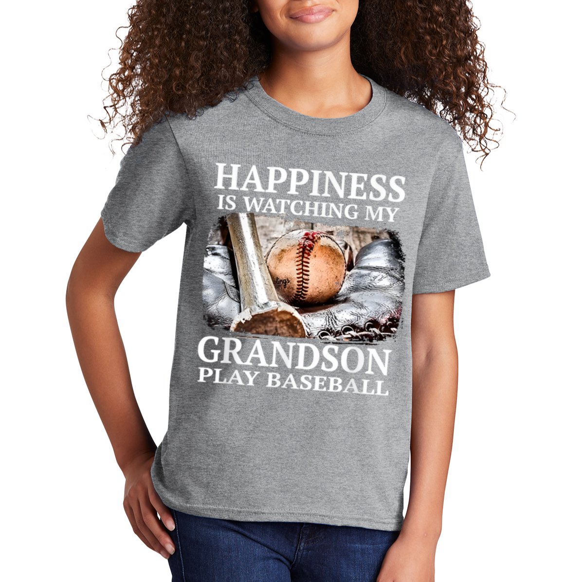 Happiness Is Watching My Grandson Play Baseball Kids T-Shirt