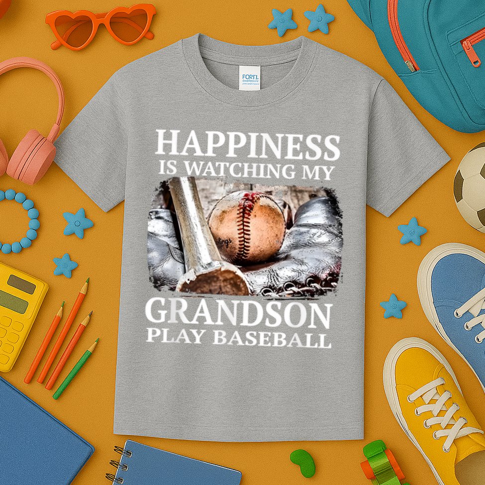 Happiness Is Watching My Grandson Play Baseball Kids T-Shirt