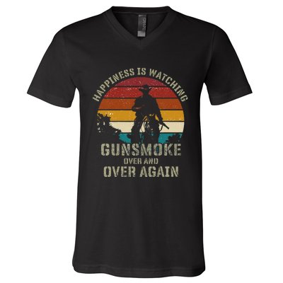 Happiness Is Watching Gunsmoke Over And Over Again Cowboys V-Neck T-Shirt