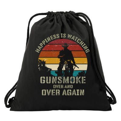 Happiness Is Watching Gunsmoke Over And Over Again Cowboys Drawstring Bag