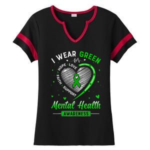 Heart I Wear Green For Mental Health Awareness Month Ladies Halftime Notch Neck Tee