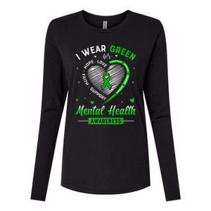 Heart I Wear Green For Mental Health Awareness Month Womens Cotton Relaxed Long Sleeve T-Shirt