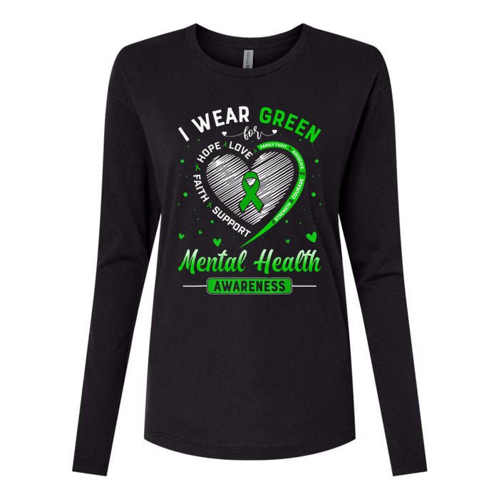 Heart I Wear Green For Mental Health Awareness Month Womens Cotton Relaxed Long Sleeve T-Shirt