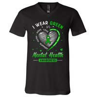 Heart I Wear Green For Mental Health Awareness Month V-Neck T-Shirt