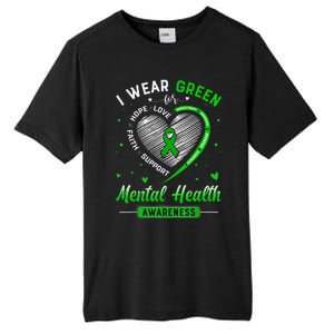 Heart I Wear Green For Mental Health Awareness Month Tall Fusion ChromaSoft Performance T-Shirt