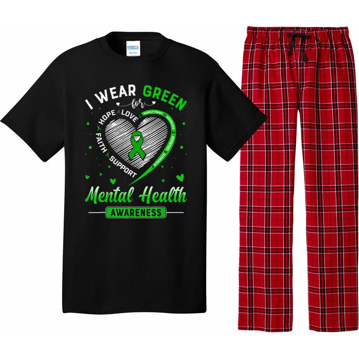 Heart I Wear Green For Mental Health Awareness Month Pajama Set