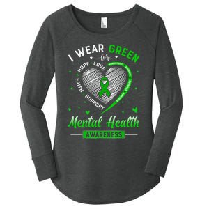 Heart I Wear Green For Mental Health Awareness Month Women's Perfect Tri Tunic Long Sleeve Shirt