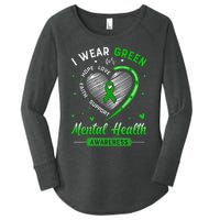 Heart I Wear Green For Mental Health Awareness Month Women's Perfect Tri Tunic Long Sleeve Shirt