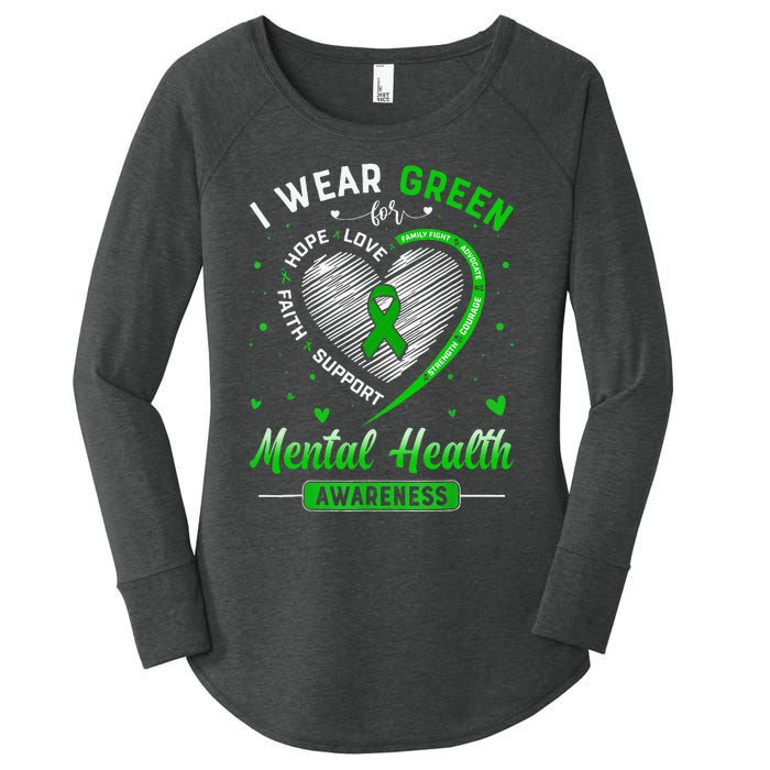 Heart I Wear Green For Mental Health Awareness Month Women's Perfect Tri Tunic Long Sleeve Shirt