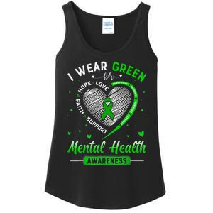 Heart I Wear Green For Mental Health Awareness Month Ladies Essential Tank