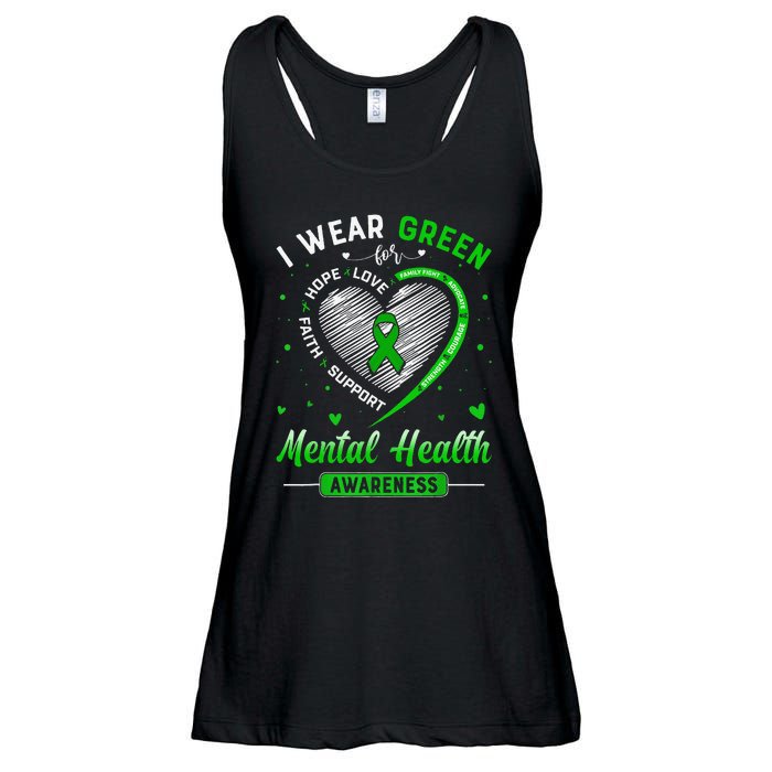 Heart I Wear Green For Mental Health Awareness Month Ladies Essential Flowy Tank