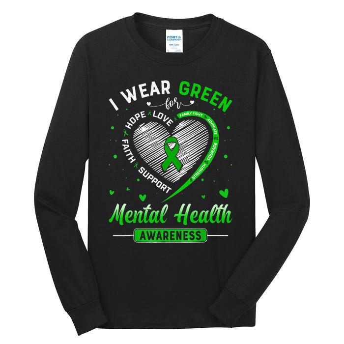 Heart I Wear Green For Mental Health Awareness Month Tall Long Sleeve T-Shirt