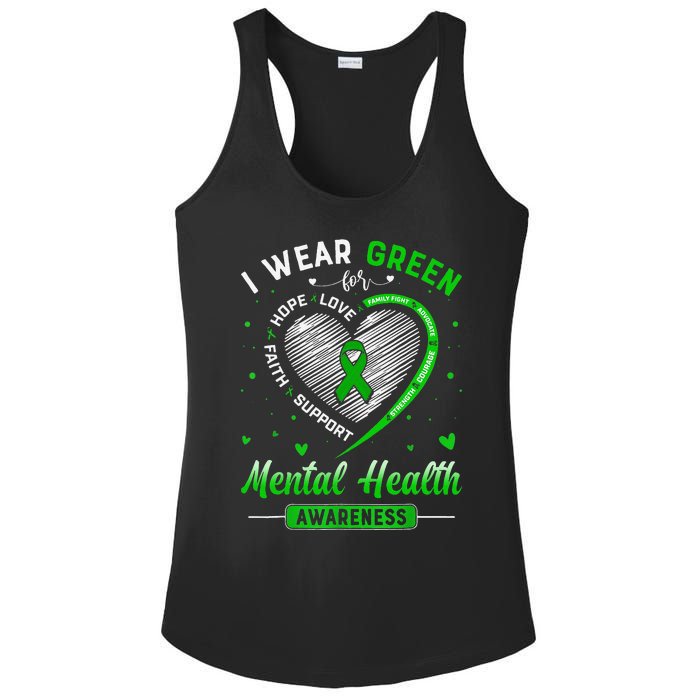 Heart I Wear Green For Mental Health Awareness Month Ladies PosiCharge Competitor Racerback Tank