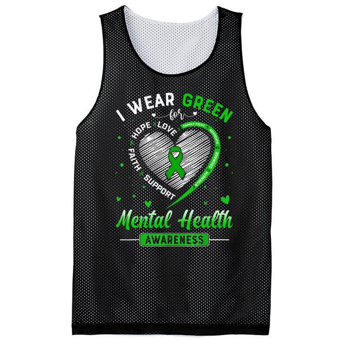 Heart I Wear Green For Mental Health Awareness Month Mesh Reversible Basketball Jersey Tank