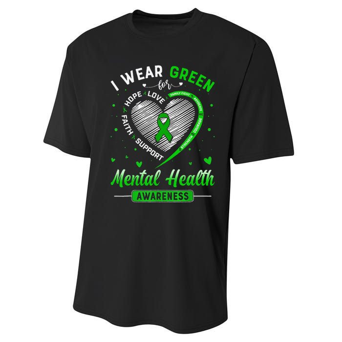 Heart I Wear Green For Mental Health Awareness Month Performance Sprint T-Shirt