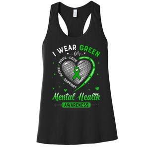 Heart I Wear Green For Mental Health Awareness Month Women's Racerback Tank