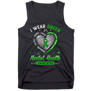 Heart I Wear Green For Mental Health Awareness Month Tank Top