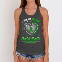 Heart I Wear Green For Mental Health Awareness Month Women's Knotted Racerback Tank