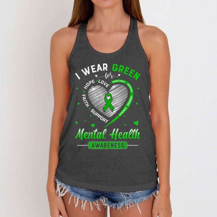 Heart I Wear Green For Mental Health Awareness Month Women's Knotted Racerback Tank