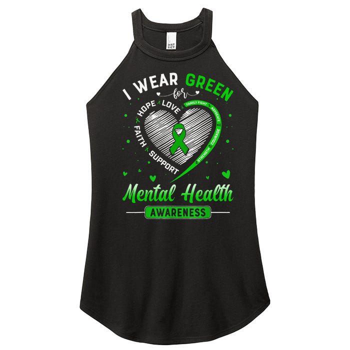 Heart I Wear Green For Mental Health Awareness Month Women's Perfect Tri Rocker Tank