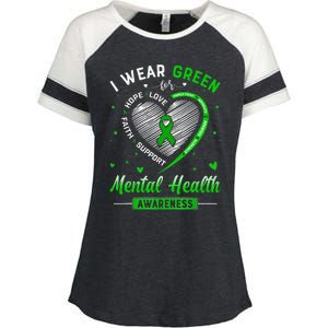 Heart I Wear Green For Mental Health Awareness Month Enza Ladies Jersey Colorblock Tee