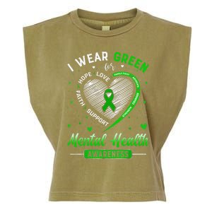 Heart I Wear Green For Mental Health Awareness Month Garment-Dyed Women's Muscle Tee