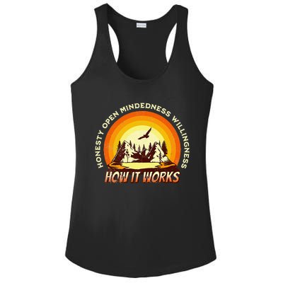 How It Works Sobriety 12 Step Aa Na Recovery Ladies PosiCharge Competitor Racerback Tank