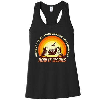 How It Works Sobriety 12 Step Aa Na Recovery Women's Racerback Tank