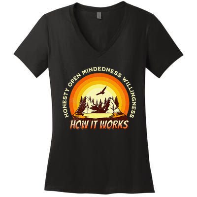 How It Works Sobriety 12 Step Aa Na Recovery Women's V-Neck T-Shirt