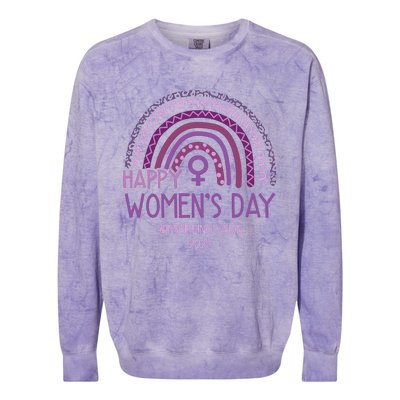 Happy International Women Day 2024 Purple Rainbow Colorblast Crewneck Sweatshirt