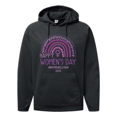 Happy International Women Day 2024 Purple Rainbow Performance Fleece Hoodie