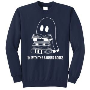 Halloween Im With The Banned Ghost Reading Book Librarian Tall Sweatshirt