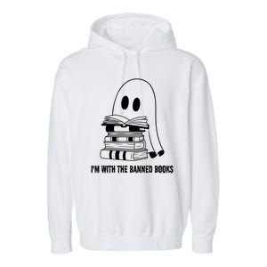 Halloween Im With The Banned Ghost Reading Book Librarian Garment-Dyed Fleece Hoodie