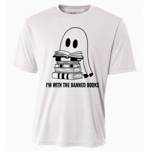 Halloween Im With The Banned Ghost Reading Book Librarian Cooling Performance Crew T-Shirt