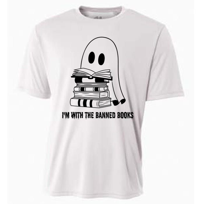 Halloween Im With The Banned Ghost Reading Book Librarian Cooling Performance Crew T-Shirt