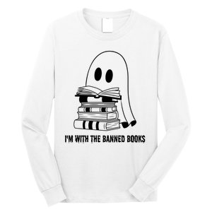 Halloween Im With The Banned Ghost Reading Book Librarian Long Sleeve Shirt