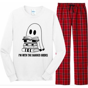 Halloween Im With The Banned Ghost Reading Book Librarian Long Sleeve Pajama Set