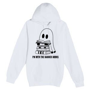 Halloween Im With The Banned Ghost Reading Book Librarian Premium Pullover Hoodie