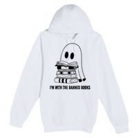 Halloween Im With The Banned Ghost Reading Book Librarian Premium Pullover Hoodie