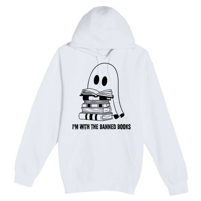 Halloween Im With The Banned Ghost Reading Book Librarian Premium Pullover Hoodie