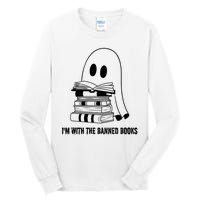 Halloween Im With The Banned Ghost Reading Book Librarian Tall Long Sleeve T-Shirt